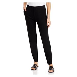 & BASICS Womens Black Pull-on Slim Fit Tulip Hems Straight leg Pants Petites SP